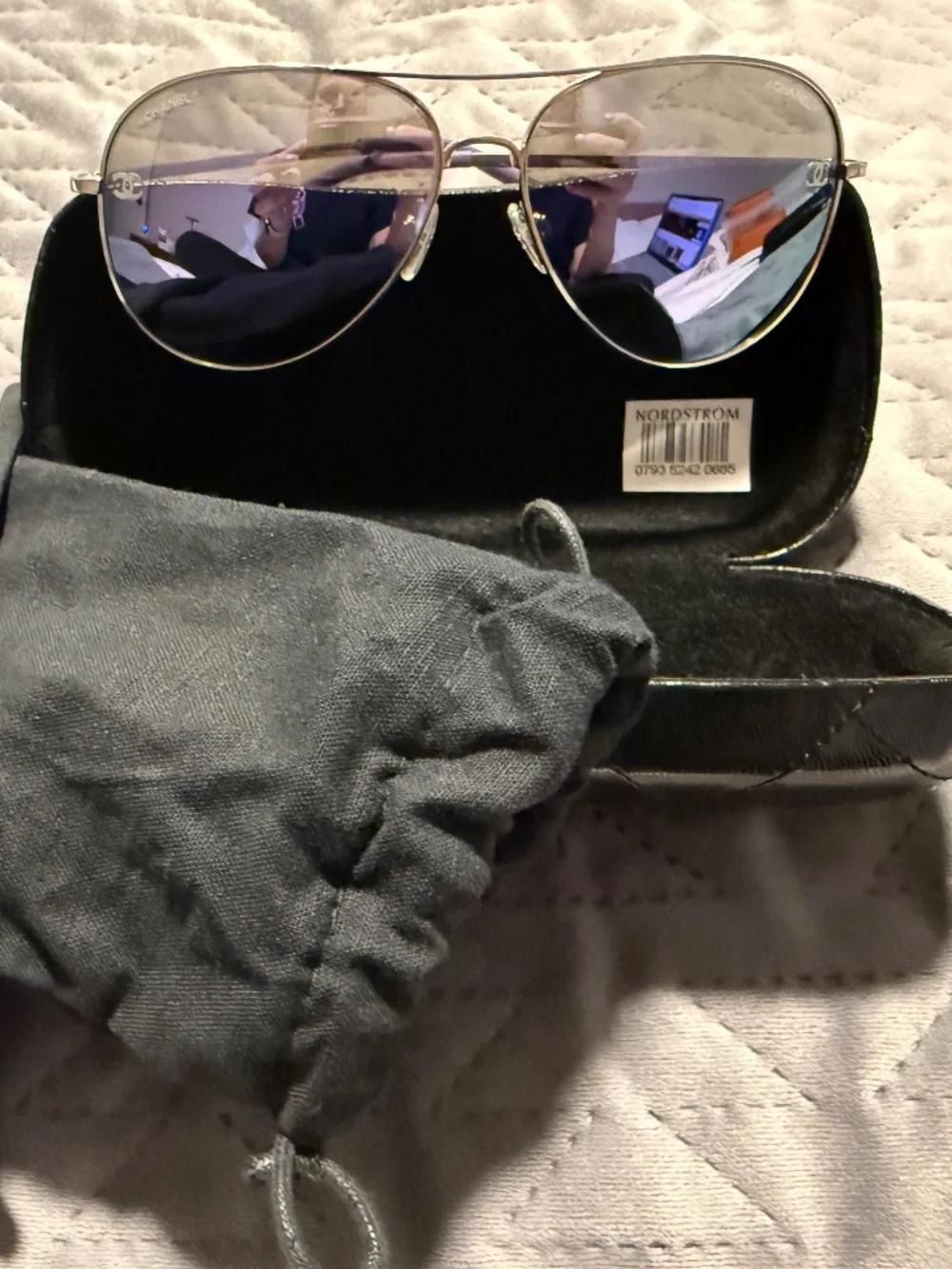 CHANEL 4189-T-Q c.124/25 Aviator Sunglasses Silver Purple Mirrored 59-14 135